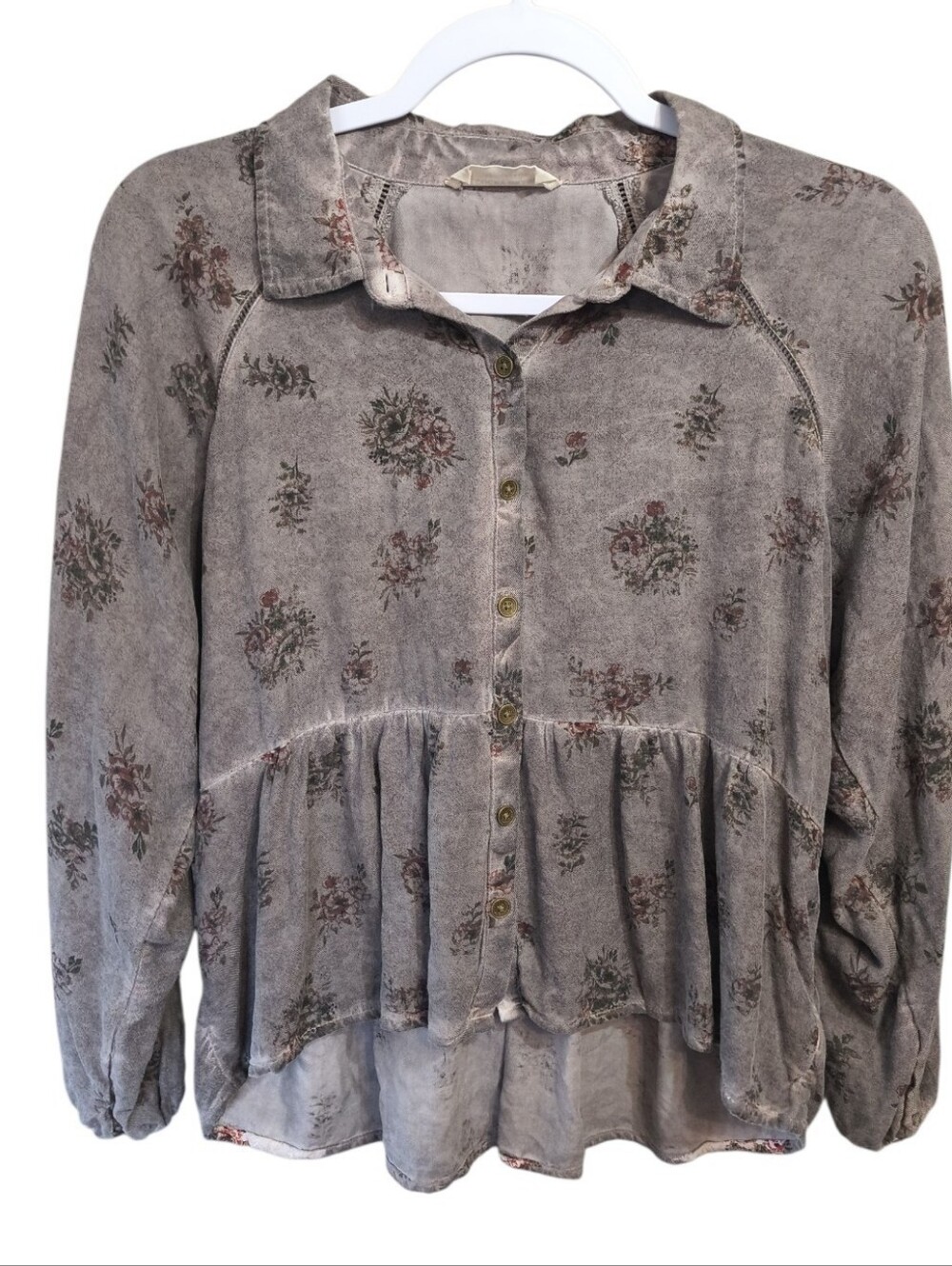 Lucky floral printed overdye top Small Boho Western Country Button Down Cottage - Picture 2 of 5